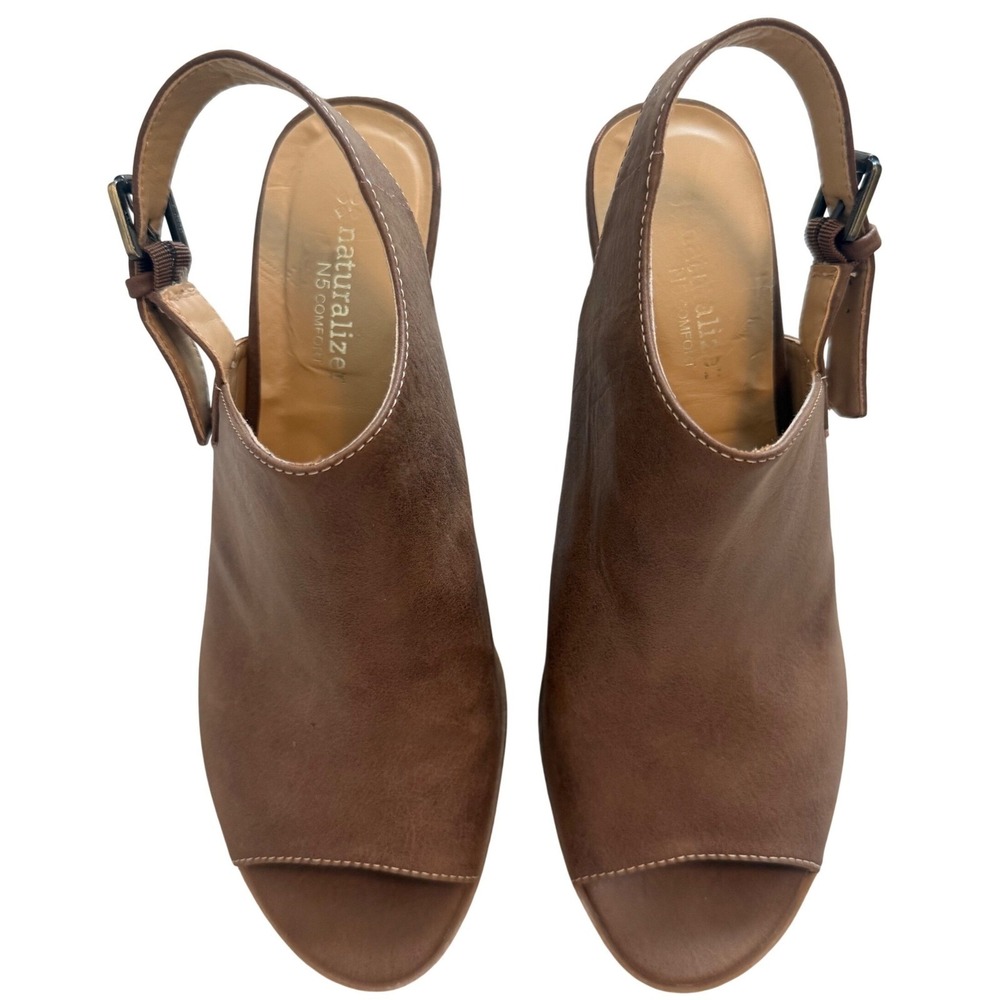 Naturalizer N5 Comfort Brown Slingback Peep Toe‎ Block Heel Sandals Womens 9.5M